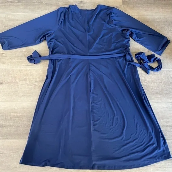 Lane Bryant Wrap Jersey Midi V Neck Dress Navy Empire Waist Belted 26/28 NWT - Picture 11 of 11